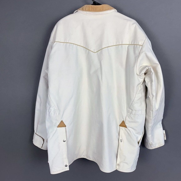 Vintage Schaefer Outfitter Khaki Navajo Made WY Canvas Blanket Lined Coat XL - Picture 7 of 8